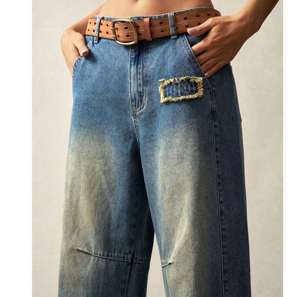 Medium Wash Patch Cuff Denim Jeans - Picture 5 of 7